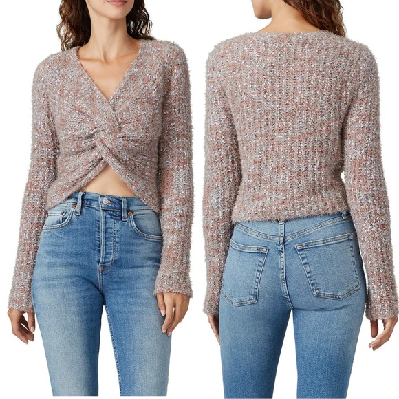 Louna Twist Front Sweater Popcorn Knit Long Sleeve Cropped Multicolor NWOT Large - Picture 1 of 11